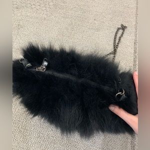 Ladies black furry handbag and muff